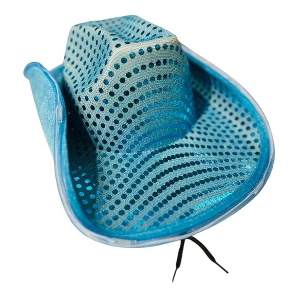 Blue Turquoise Light Up LED Flashing Cowboy Hat with Sequins - Picture 1 of 3